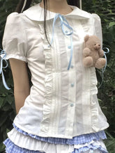 LIZAKOSHT - Summer New Kawaii Sweet Print Lolita Short Sleeve Doll Collar Shirt Fashion Japanese Cute Slim Pink Bow T-Shirts Women