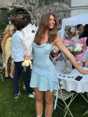 LIZAKOSHT - Fashion Shiny Sequins Spliced Ruffles Sling Mini Dress Women Elegant Backless Sleeveless Dresses Female Chic Party Vestidos