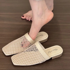 LIZAKOSHT - Summer Women Slippers Sexy Mesh Mules Shoes Indoor Home Slides Female Flats Shoes Beach Sandals Flip Flops New Woman Shoes