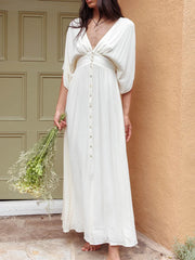 LIZAKOSHT - Half Sleeve Elegant Loungewear Party Dress, Women Spring Summer Single-Breasted Maxi Dress, New Deep V-Neck Holiday Ladies Dress