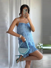 LIZAKOSHT  -  Tassel Short Dress Top Women Sleeveless Lace Up Backless Hip Package Vestidos Full Sleeve Loose Cardigan Autumn Party Clothes