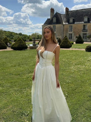 LIZAKOSHT  -  Women Elegant Patchwork Suspenders Maxi Dress Fashion Slim White Backless Sleeveless A-line Dresses Summer Lady Chic Party Robes