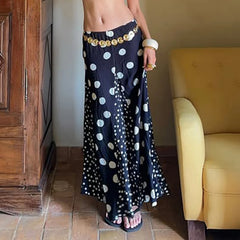 LIZAKOSHT - Contrasting Polka Dot Patchwork Elegant A-Line Knit Skirt Summer Vacation Beach Low-Rise Skirt Streetwear Women Clothes