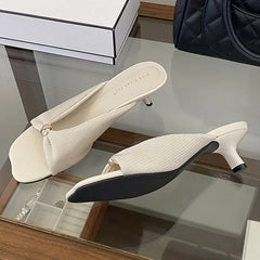 LIZAKOSHT - New Fashion Metal Pearls Shallow Square Toe Women Slippers Summer Low Heels Banquet Dress Female Shoes