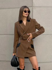 LIZAKOSHT  -  Irregular Mini Skirts Short Coats 2 Piece Set Woman Wrap Buttock Long Sleeve Turn-Down Collar Tops Slim Sexy Fashion Out Suits