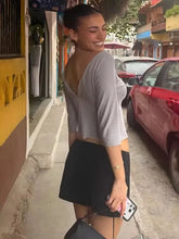LIZAKOSHT - Summer Solid Slim Long Sleeve Women's Tops Sexy Deep V-neck Ruched Backless Crop Tops T-shirts Y2k Top Female Chic Tanks