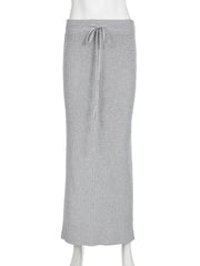 LIZAKOSHT - Women Sweater Long Skirts Chic Elegant High Street Warm Straight Knitted Maxi Skirts Korean Y2K Vintage Fashion Outfits