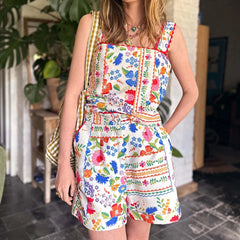 LIZAKOSHT - Chic Pattern Print Shorts Outfit Fashion New Suspender Square Collar Blouse&Pocket Pants Suit Casual Loose Vacation 2 Piece Set