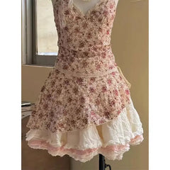 LIZAKOSHT  -  2-Piece Set Party Dresses Sexy Sling Y2K Sweet Goth Lolita Punk V-Neck Vintage Lace Backless Ball Gown Harajuku Korea Emo 2000s