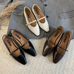 LIZAKOSHT - Brown Autumn Women Flat Shoes Fashion Pointed Toe Shallow Slip On Ladies Elegant Csual Ballet Shoes Dress Laofer Shoes