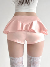 LIZAKOSHT - French Sweet Y2k Satin Skort Women Solid Color Low Rise Slim Ruffle Hem A Line Skirt Shorts Korean Fashion Popular Casual Outfit