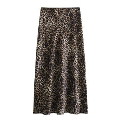 LIZAKOSHT - 2024 French Ladies High Street Fashion Leopard Print Midi Skirt Women Faldas Mujer Moda Skirts Womens XS-L