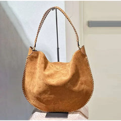 LIZAKOSHT - Women's Brown Suede Shoulder Bag Large Capacity Ladies Shopping Armpit bag Autumn Simple Tote Bag Luxury Leather Biker Bag