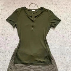 LIZAKOSHT - Korean Simple Short Sleeve Green T-shirt Women Summer Slim Casual Vintage Top Casual Elegant Fashion Popular Pulovers Basic Tees
