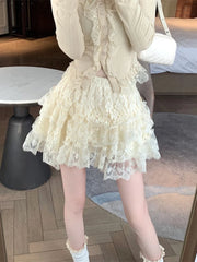 LIZAKOSHT - Embroidery Flower Gauze Y2k Aesthetic Women's Skirt 2024 Summer Harajuku A-line Mini Skirts Streetwear Sweet Grunge Fairy Faldas