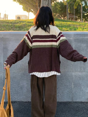 LIZAKOSHT - Cardigan Sweater Woman Street Oversized Knitted Pullover Casual Hip Hop Couple Jumper Harajuku V Neck Cardigan Unisex Cardigan