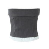LIZAKOSHT - New Fashion Women Vintage Patchwork Strapless Top Front Button Summer Female Chic Party Crop Top
