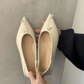 LIZAKOSHT - Elegant Soft Leather Flat Heel Shoes Spring New Arrival Solid Color Pointed Toe Low Heel Flat Foot Women's Sandals Single