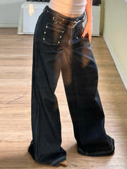 LIZAKOSHT  -  New Punk Gothic Denim Pants Women Y2K Vintage Streetwear Harajuku Y2k E-girl High Waist Wide Leg Pants Emo Alt Jeans Femme