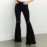 LIZAKOSHT - Y2k Jeans For Woman High Waist Ripped Flared Stretch Denim Pants Tattered Hem Slim Fit Long Trousers Fashion Trendy Chic
