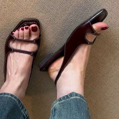 LIZAKOSHT - Designer Retro Summer Buckle Sandals French Elegant Women Flat Sandals Beach Square Toe Roman Shoes Ladies