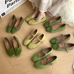 LIZAKOSHT - Green New Brand Women Flats Soft Leather Eelgant Dress Shoes Round Toe Shallow Slip On Ladies Casual Ballet Shoes Mujer