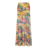 LIZAKOSHT - Summer Color Oil Painting Style Skirt Slim Chic Vintage Casual Party Patchwork Long Skirt Retro Vacation Outfits