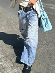 LIZAKOSHT - Washed Design Banana Denim Pant Y2k Vintage Low Waist Loose Wide Leg Trousers Harajuku Female Autumn Chic Straight Jean