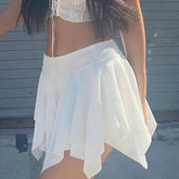 LIZAKOSHT - Mini Pleated Skirt Irregular Drape Lace Women Punk Y2K Aesthetic High Waist A-Line Short Skirt Vintage Harajuku Streetwear