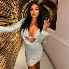 LIZAKOSHT - Cover Ups For Swimwear Women Dress Bathroom Ladies Summer 2024 Outfits Beach Female Sparkling Low Neckline Long Sleeved Open