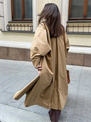 LIZAKOSHT - Elegant Cotton Trench Coats for Women 2025 Autumn Turn-down Collar Single Breasted Long Outerwears Ladies Windbreaker