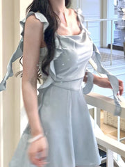 LIZAKOSHT - Summer Backless Elegant Fairy Mini Dress Women Korean Fashion Strap Party Dess Female Ruffle Flounce Vintage Designer Dress