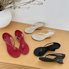 LIZAKOSHT - Designer Buckle Clip Toe Women Slippers Fashion Wedges High Heels Sandals Summer Flip Flops Female Shoes