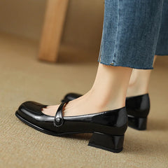 LIZAKOSHT - Shoes Shallow Mouth Female Footwear Square Toe Comfortable Summer Dress New PU Spring Rubber Med heel Shoes Woman Flats Shallow