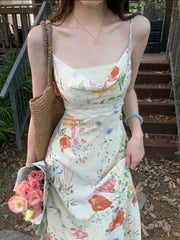 LIZAKOSHT  -  Women Boho Strap Dress Summer Sexy Backless Sleeveless Long Dress French Vintage Elegant Printed Evening Party Long Dresses