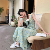 LIZAKOSHT - Women's French Style Floral Spaghetti Strap Maxi Dress Beach Vacation Dress