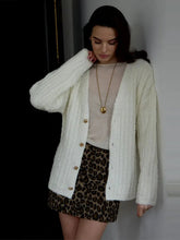 LIZAKOSHT - Furry Knitted Sweater Women Single Breasted Casual Solid V-neck Long Sleeve Loose Cardigans Autumn Soft Lady Tops Sweaters
