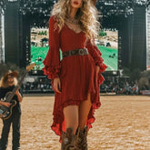 LIZAKOSHT - Coachella Music Festival Dress - Vintage Tie-Dye Floral Lace Fringed Ruffle Party Dress for Women, Rock Rave Boho Chic Outf