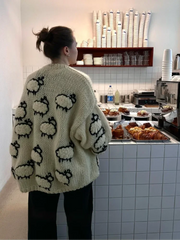 LIZAKOSHT - Women's Crochet Knitted V-neck Casual Cardigan Female Single Breasted Long Sleeved Sweater Female Streetwear Knitted Cardigans