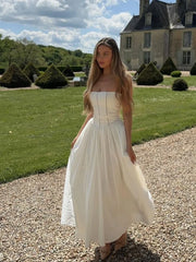 LIZAKOSHT  -  Women Elegant Patchwork Suspenders Maxi Dress Fashion Slim White Backless Sleeveless A-line Dresses Summer Lady Chic Party Robes