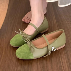 LIZAKOSHT - Green New Brand Women Flats Soft Leather Eelgant Dress Shoes Round Toe Shallow Slip On Ladies Casual Ballet Shoes Mujer