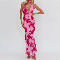 LIZAKOSHT - Women Floral Maxi Dress Spaghetti Strap Slip Dress Y2k Bodycon Backless Flowers Print Going Out Long Sundress