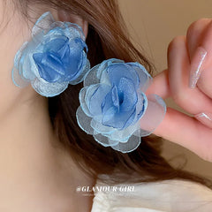 LIZAKOSHT - Exaggerated Big Mesh Flower Stud Earrings For Women 3 Colors Romantic Party Wedding Earrings Fashion Jewelry Girls Gift