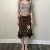 LIZAKOSHT - Floral Print Irregular Hem Midi Skirt Women Vintage Elegant Slim Fit Summer