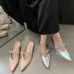 LIZAKOSHT - Fashion Mules Pointed Toe Slippers Women Autumn Rhinestone Flats Heels Shoes Female Elegant Outdoor Comfort Moccasin Pumps