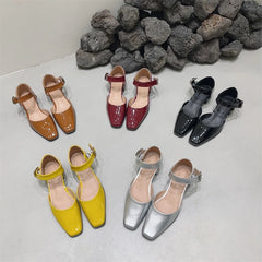 Lizakosht French Style Retro Square Toe Mary Jane Shoes Spring Summer Flats Women Low Heel Shallow Shoes Pumps Sandal