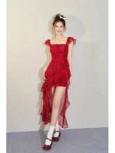 LIZAKOSHT - Vintage Sexy Ruffles Summer Dress for Women 2024 Elegant Fairy Dress Club Evening Party Dress Slash Neck Split Red Long Vestidos