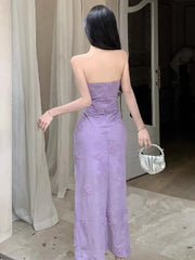 LIZAKOSHT  -  Woman Dress Sweet Sexy Strapless Flowers Slim Backless Vintage Elegant Summer Fashion Party Female Dresses Casual