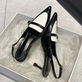 LIZAKOSHT - Elegant Kitten Heel Women Sandals Patent Leather Pointed Toe Mules Office Shoes Sexy Slingback Shoes Women Pumps Escarpins Femme