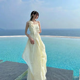LIZAKOSHT - Long Skirt Tube Top Hollow Asymmetrical Fairy Elegant Cool Pleated Waist 2024 Summer New Mermaid Dress Skirt Holiday Skirt